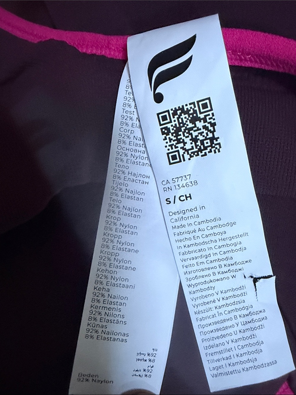 Fabletics Plum Sports Crop with Pink Trim - Picture 8 of 8